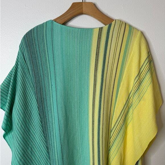 Ming Wang Large/X-Large Green & Yellow Stripe Knit Crew Neck Pullover Poncho Top - Picture 9 of 11